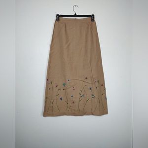 Harold size 4 skirt womans tan with embroidered flowers 100% Linen.